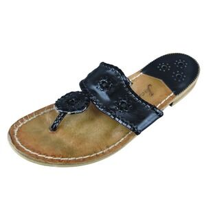 Jack Rogers  Women Thong Sandal Shoes Black Leather Size 8 Medium